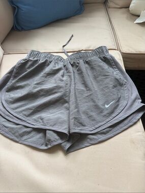 Nike Women's Grey Athletic Shorts with White Swoosh